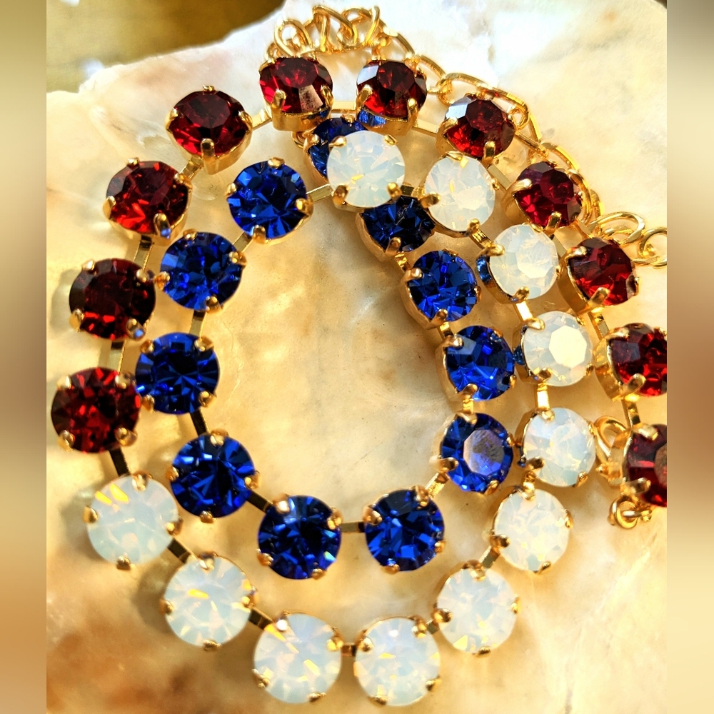 Americana Flag Colors Red White & Blue Swarovski Classic Tennis Necklace